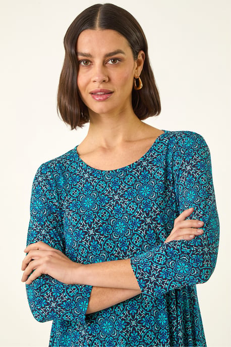 Printed Hanky Hem Tunic Top - Image 1