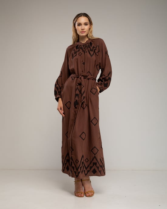 Shirt dress with mao collar and wide sleeves - Image 1