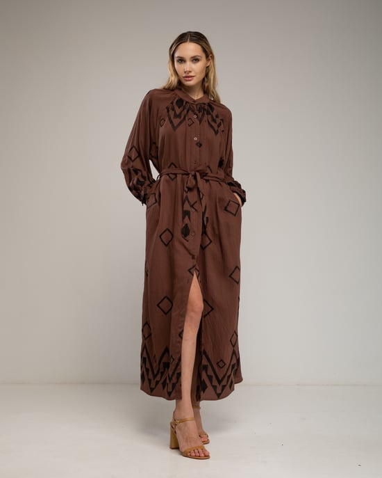 Shirt dress with mao collar and wide sleeves - Image 2