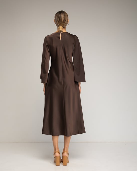 Satin midi dress with asymmetrical hem - Image 3