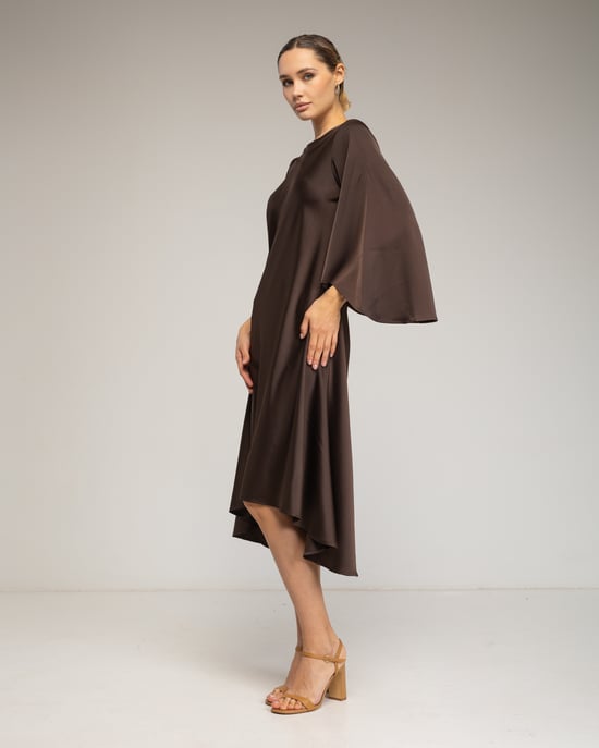 Satin midi dress with asymmetrical hem - Image 4