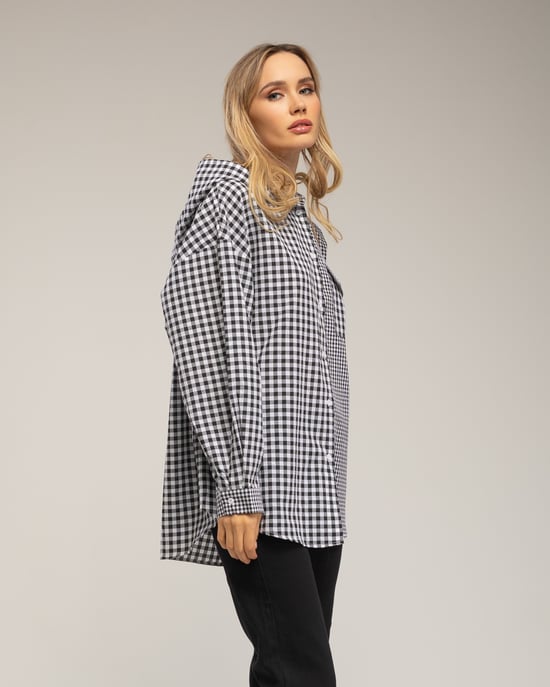 Oversized gingham shirt with hood - Image 3