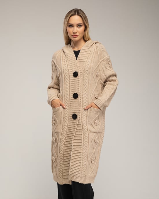 Chunky knit coat with floral pattern - Image 2