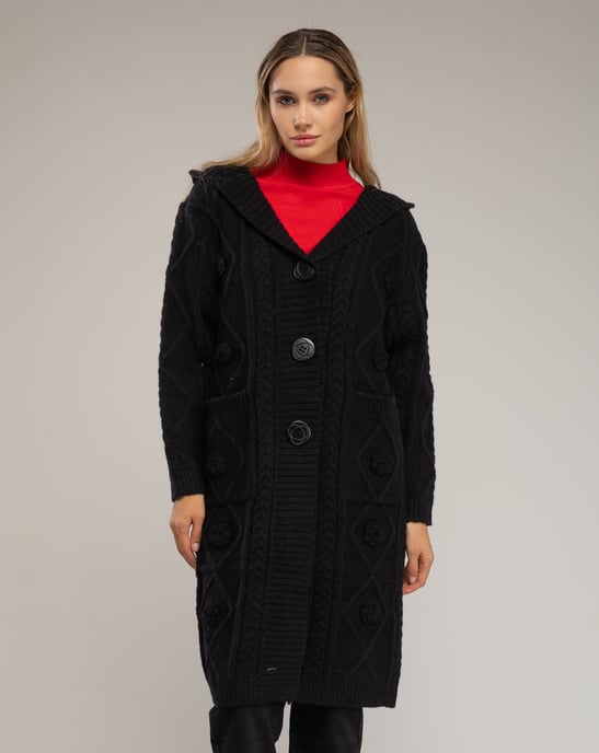 Chunky knit coat with floral pattern - Image 2