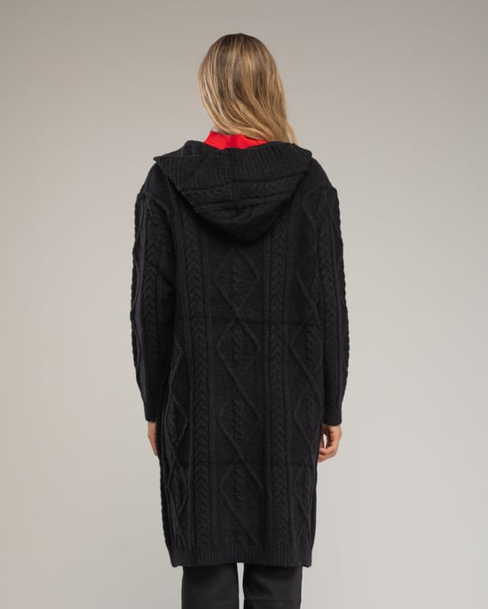 Chunky knit coat with floral pattern - Image 3