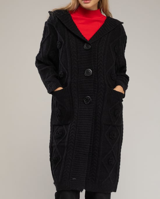 Chunky knit coat with floral pattern - Image 4