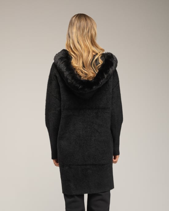 Knitted-effect coat with fur trim - Image 3