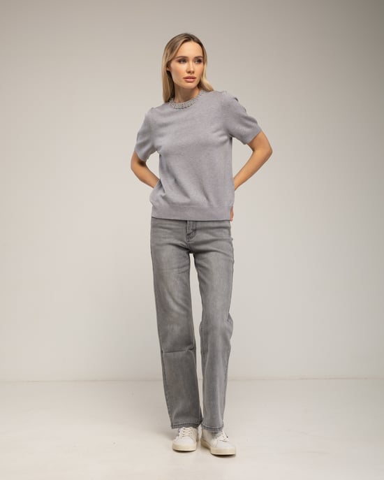 Sweater with rhinestones on the collar. - Image 4