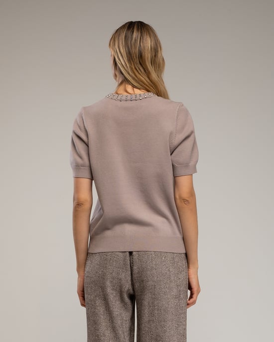Sweater with rhinestones on the collar. - Image 2