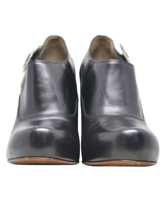 Black Buckled Low Cut Round-Toe Heel Booties - Image 2