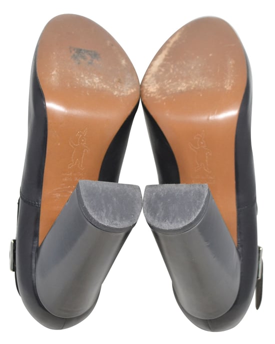 Black Buckled Low Cut Round-Toe Heel Booties - Image 5