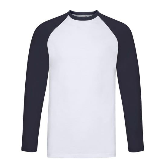 Fruit of the Loom Unisex Adult Contrast Long-Sleeved Baseball T-Shirt (White/Deep Navy) - Image 1