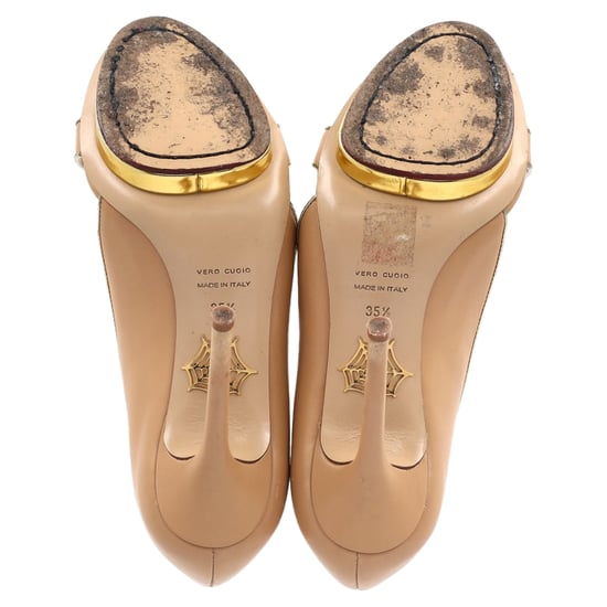 Charlotte Olympia Christine Open Toe Sandals in Beige Leather - Image 6