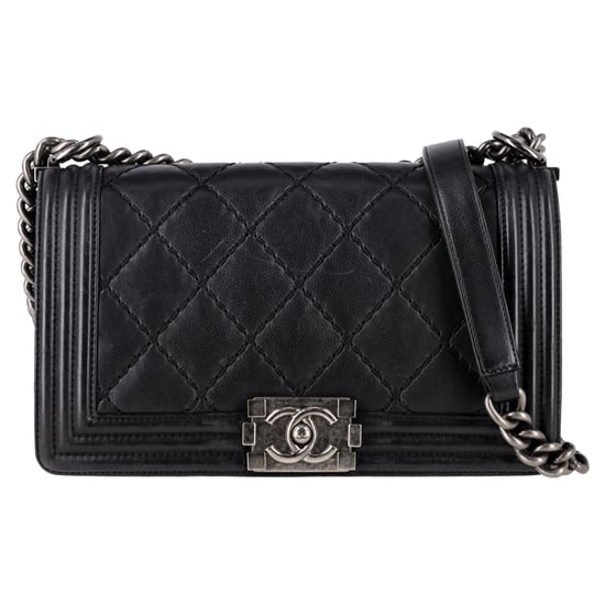 Chanel Quilted Medium Double Stitch Boy Flap Bag in Black Leather - Image 1