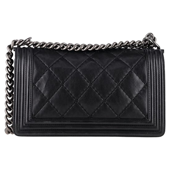 Chanel Quilted Medium Double Stitch Boy Flap Bag in Black Leather - Image 4