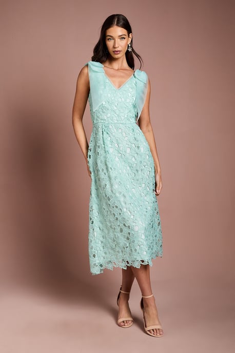 Shoulder Organza Lace Midi Dress - Image 1