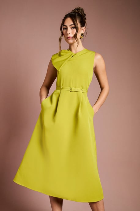 Bow Detail Belted Crepe Midi Dress - Image 2