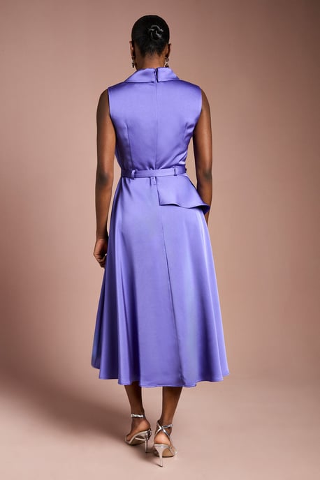 Waterfall Ruffle Belted Satin Midi Dress - Image 3
