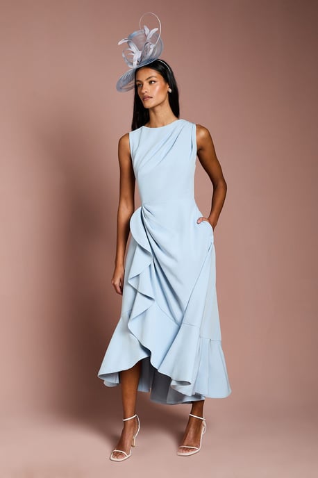 Petite Crepe Ruffle Dress With Low Back - Image 1