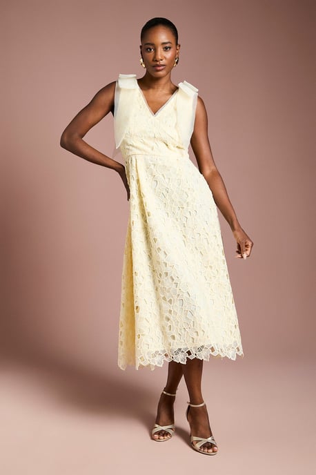 Shoulder Organza Lace Midi Dress - Image 1