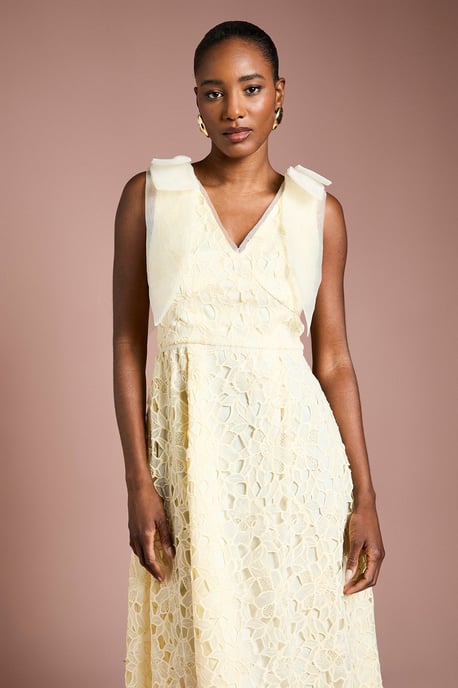 Shoulder Organza Lace Midi Dress - Image 2