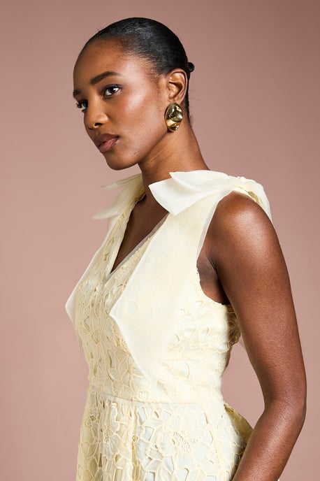 Shoulder Organza Lace Midi Dress - Image 4
