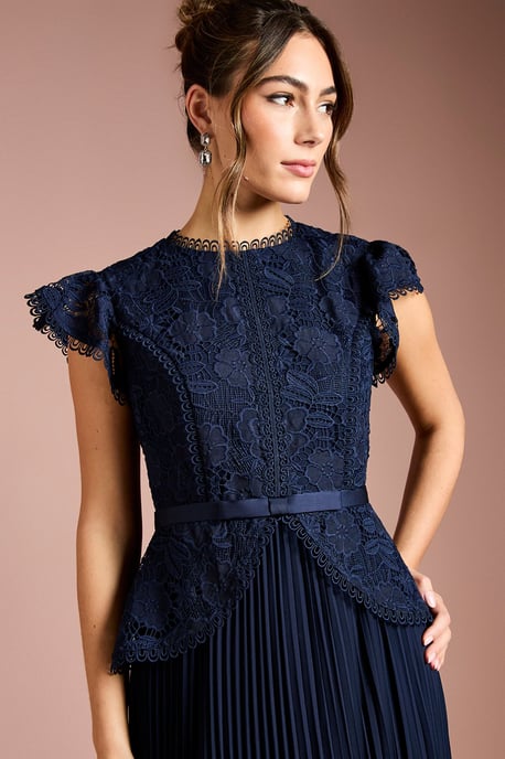 Lace Bodice Peplum Midi Dress - Image 2