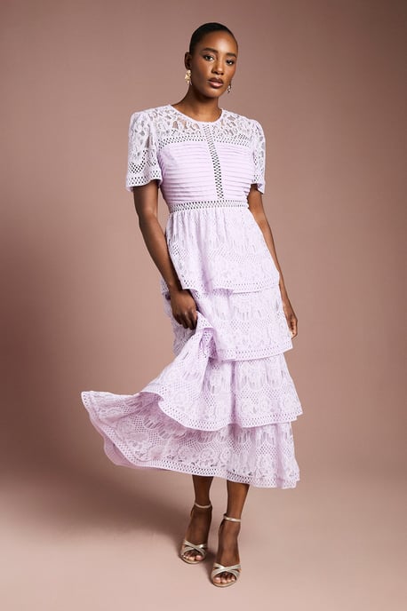 Tiered Lace Midi Dress - Image 1
