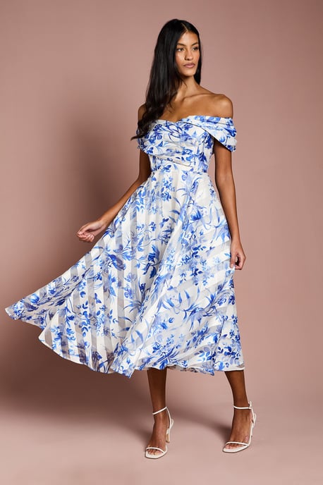 Petite Stripe Organza Pleated Top Midi Dress - Image 1