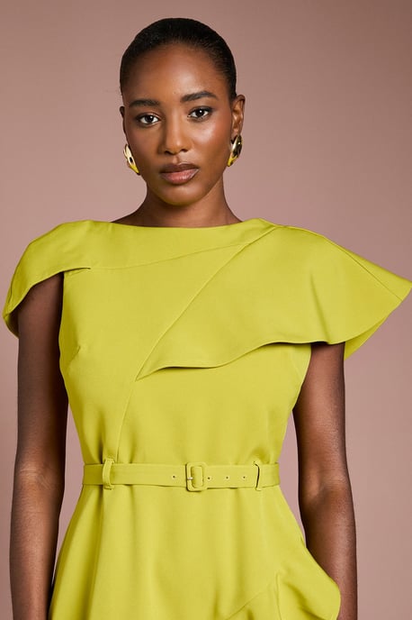 Waterfall Crepe Belted Midi Dress - Image 4