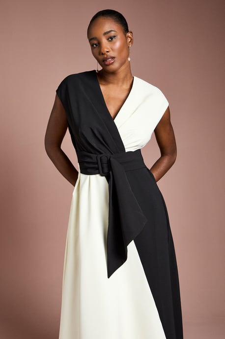 Belted Crepe Mono Midi Dress - Image 2