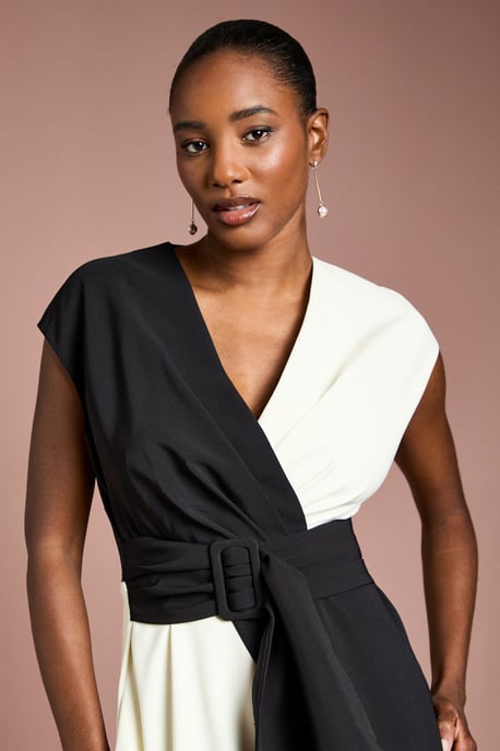 Belted Crepe Mono Midi Dress - Image 4