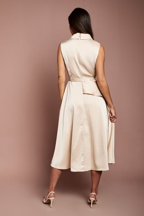 Waterfall Ruffle Belted Satin Midi Dress - Image 3