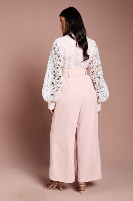 Petite Organza Lace Belted Long Sleeve Jumpsuit - Image 3