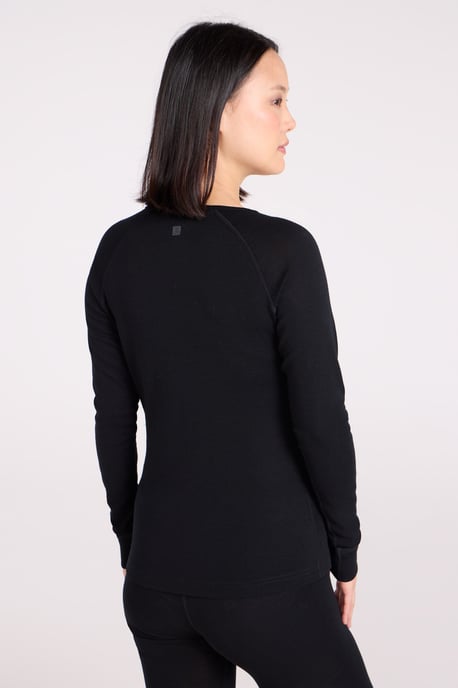 Women's Merino V Neck Top Breathable Hiking Skiing Base Layer Tee Black - Image 3