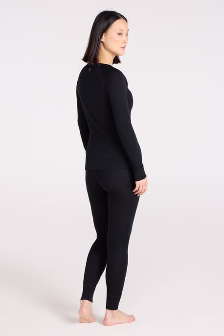 Women's Merino V Neck Top Breathable Hiking Skiing Base Layer Tee Black - Image 4