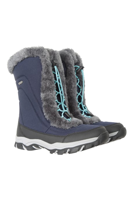'Ohio' Youth Snow Boots with Rubber Outsole Waterproof Cosy Winter Shoes Navy - Image 1