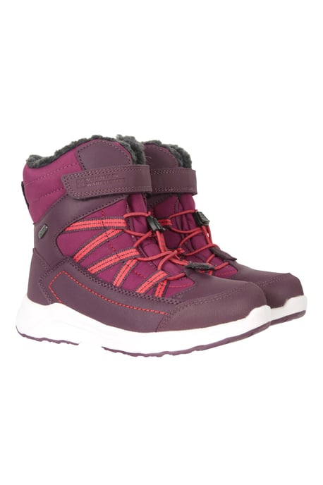 'Denver' Kids Snow Boots Sherpa Fleece Lined Waterproof Winter Shoes Berry - Image 1