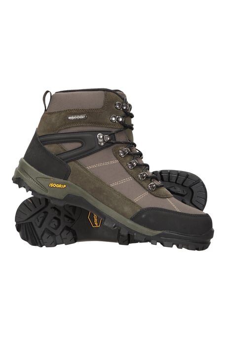 'Storm' Men's Waterproof Boots with Heel & Toe Bumpers IsoGrip Walking Shoes Khaki - Image 1