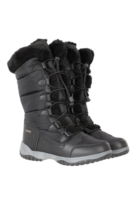 'Snowflake' Women's Long Snow Boots Faux Fur Waterproof Breathable Winter Shoes Black - Image 2
