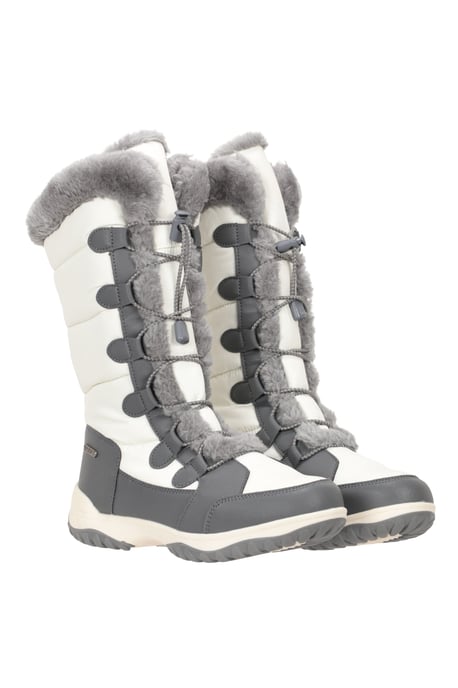'Snowflake' Women's Long Snow Boots Faux Fur Waterproof Breathable Winter Shoes White - Image 1