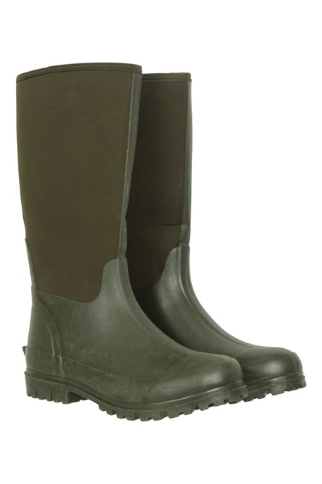 Men's Neoprene Mucker Long Boots Casual Waterproof Wellies Khaki - Image 1