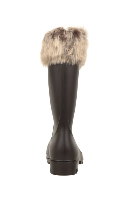 Women's Faux Fur Wellies Waterproof Cushioned Outdoor Wellington Rain Boots Beige - Image 3