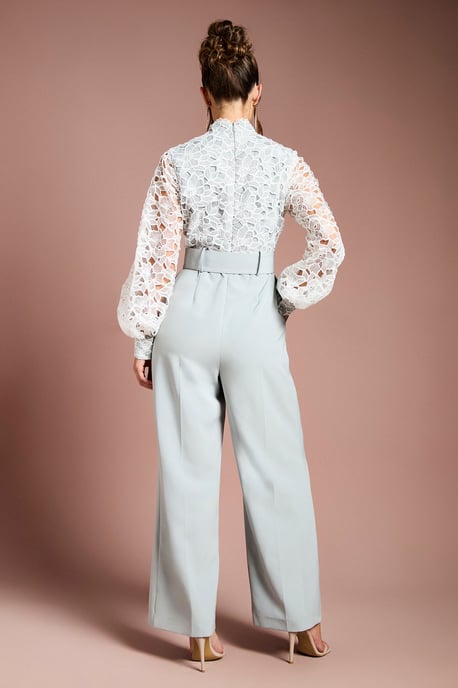 Organza Lace Belted Long Sleeve Jumpsuit - Image 3
