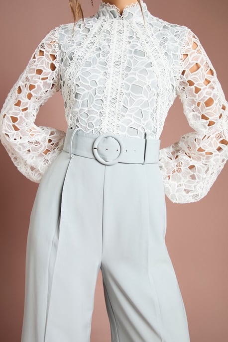 Organza Lace Belted Long Sleeve Jumpsuit - Image 4