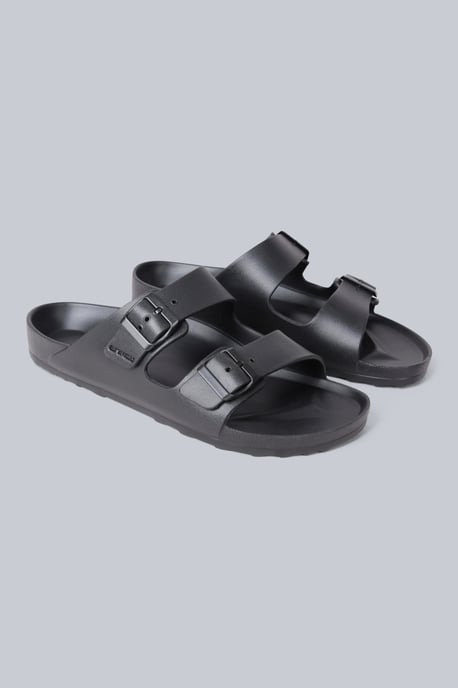 'Shore' Men's Sliders Lightweight Slip On Cushioned Adjustable Strap Sandals Black - Image 1