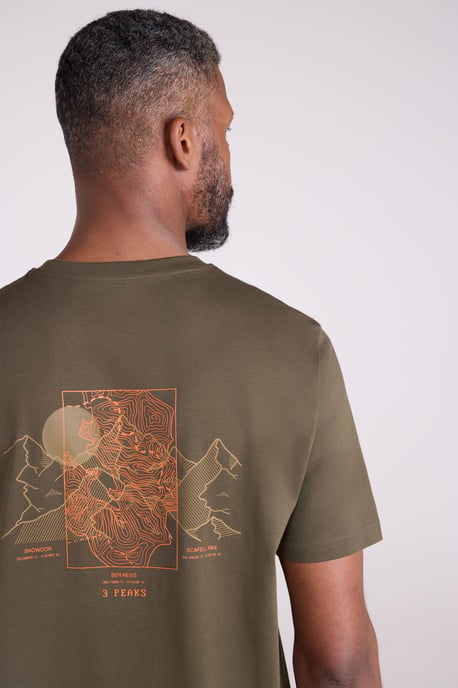 '3 Peaks' Men's Printed Tee Cotton Breathable Casual T-Shirt Green - Image 4