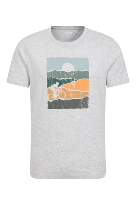 'Bike' Men's Tee Cotton T-Shirt Relaxed Fit Breathable Casual Tee Light Grey - Image 2