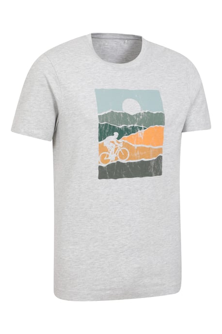 'Bike' Men's Tee Cotton T-Shirt Relaxed Fit Breathable Casual Tee Light Grey - Image 3