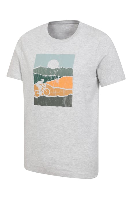 'Bike' Men's Tee Cotton T-Shirt Relaxed Fit Breathable Casual Tee Light Grey - Image 5